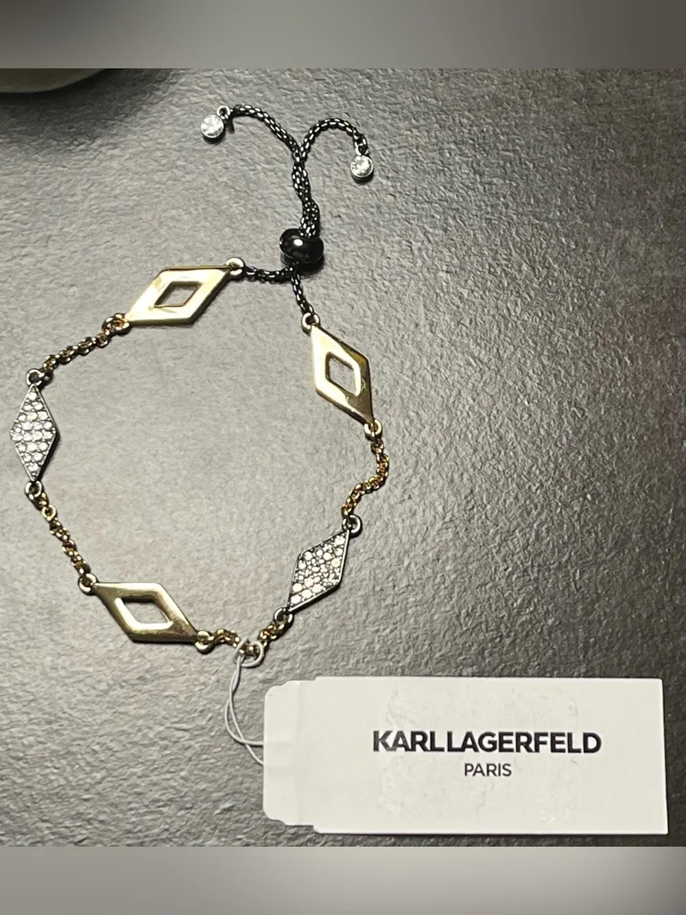 Karl Lagerfeld Rose Gold and Gunmetal Pavé Geometric Adjustable Bracelet